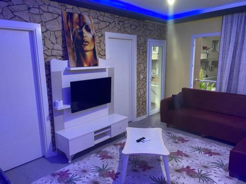 Çiftlikköyİmperyum park vilları的一间带电视和沙发的客厅