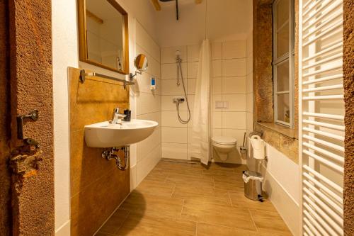 ColditzFerienhaus Muldenschlösschen的一间带水槽和卫生间的浴室