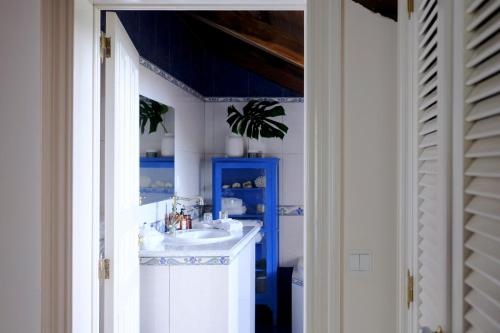 GinetesVilla Várzea - Country Suite的一间带水槽和蓝色橱柜的浴室