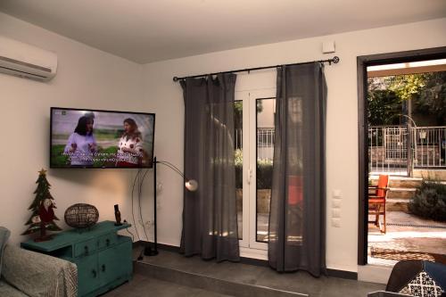 雅典Nefeli的客厅的墙上配有平面电视。