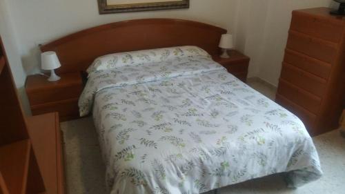 格拉纳达APARTAMENTO LUMINOSO EN URBANIZACIÓN PRIVADA的一间卧室配有一张带白色棉被的床和2个床头柜。