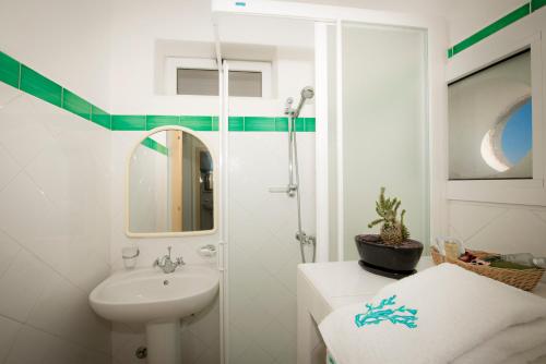 斯特龙博利Stromboli Trekking Accommodation - Room and Excursion for 2 included的白色的浴室设有水槽和淋浴。
