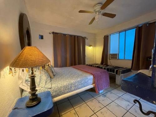 圣何塞德尔卡沃帕萨达斯诺尔马纳纳酒店的一间卧室配有一张床和吊扇
