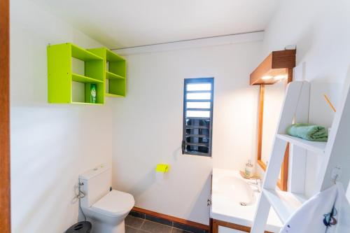 卡宴Hibiscus Standing- Appartement 2 chambres Cosy- Cuisine équipée- CLIM- WIFI-NETFLIX的一间带卫生间和水槽的浴室