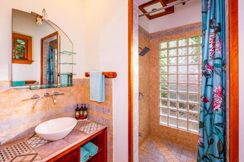 别霍港El Nido Jungle Lodge的一间带水槽和淋浴的浴室