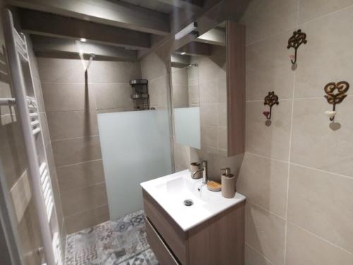 阿拉霍瓦Casa Carina, Arachova的一间带水槽和淋浴的浴室