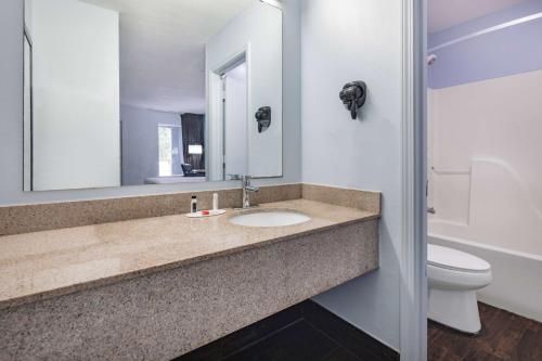 彭萨科拉Days Inn by Wyndham Pensacola I-10的一间带水槽、卫生间和镜子的浴室