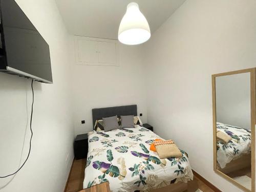 马德里HomeStay Lopez Pando的一间卧室配有一张床和镜子
