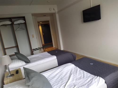 帕尔加斯石灰海滩酒店的酒店客房设有两张床和一台平面电视。