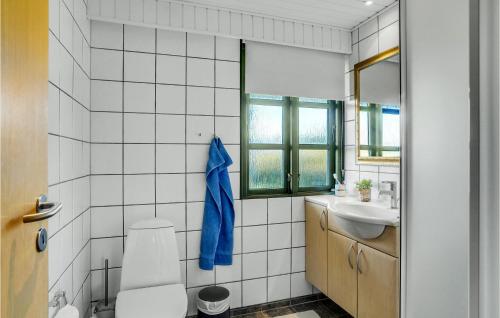 韦斯特维3 Bedroom Beautiful Home In Vestervig的白色瓷砖浴室设有卫生间和水槽