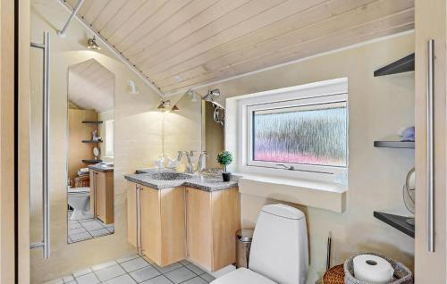 斯楚厄Beautiful Home In Struer With House Sea View的一间带卫生间、水槽和窗户的浴室
