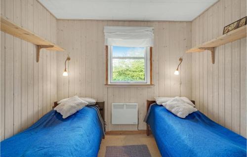 HårbyLovely Home In Haarby With Wifi的一间卧室设有两张蓝色的床和窗户