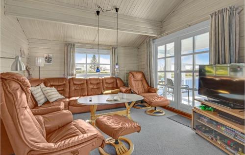 艾恩松Amazing Home In Egernsund With House A Panoramic View的带沙发、电视和桌子的客厅