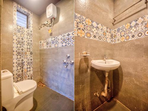 坎多林GOA Down D Vilage Prime的浴室的两张照片,配有卫生间和水槽
