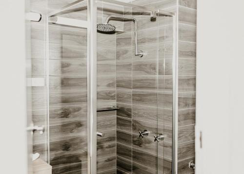 伊萨山Nightcap at Barkly Hotel的浴室里设有玻璃门淋浴