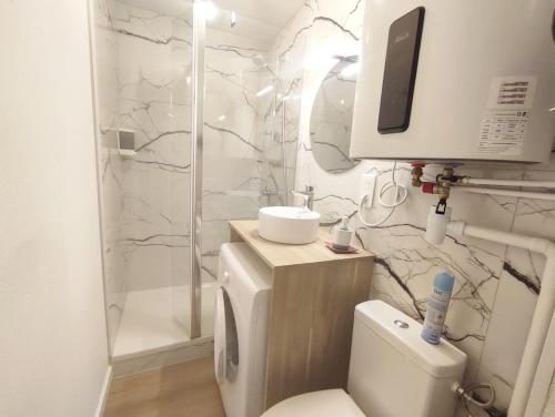 巴涅尔-德吕雄Le cerf charmant, T2, Luchon, wifi, balcon, 4 personnes的浴室配有卫生间、盥洗盆和淋浴。