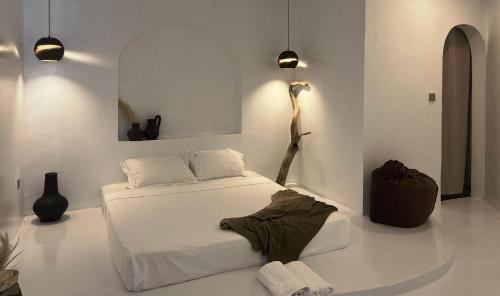 邦劳Bassa nova villa的白色的房间,配有床和灯