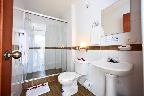 比亚维森西奥哈卡利特塌玛克罗奈尔酒店的白色的浴室设有卫生间和水槽。