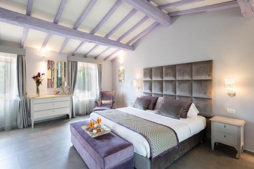 巴贝里诺·迪·穆杰罗Il Castelluccio Country Resort Restaurant & SPA的一间卧室配有一张大床和一把椅子