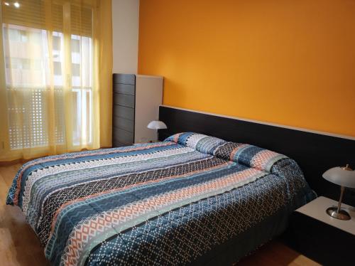 洛格罗尼奥Apartamento Los Lirios Logroño的一间卧室设有一张床和一个窗口