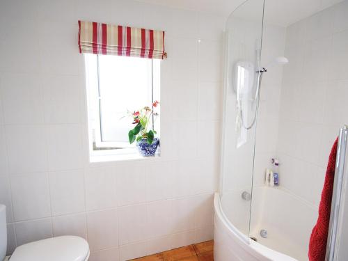 HilgayGreenbank Cottage的带浴缸、卫生间和窗户的浴室