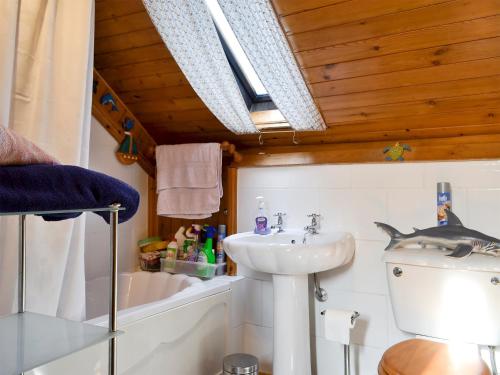 Pont Sticill夏贝尔乡村别墅的天花板上设有带水槽和鲨鱼的浴室