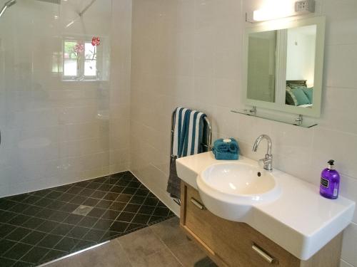 Carleen巴恩乡村别墅的白色的浴室设有水槽和淋浴。