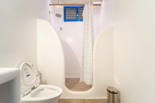 蓬蒂切里Conch Resort Luxury Private Pool Suites的白色的浴室设有卫生间和淋浴。