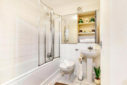 伦敦Park Lane Apartments Marble Arch的带淋浴卫生间和盥洗盆的浴室
