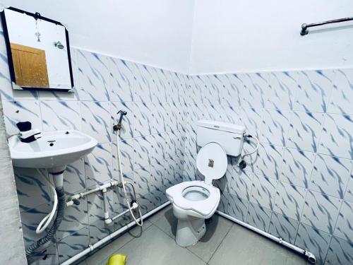 王舍城HOTEL RAJGIR INTERNATIONAL的一间带卫生间和水槽的浴室