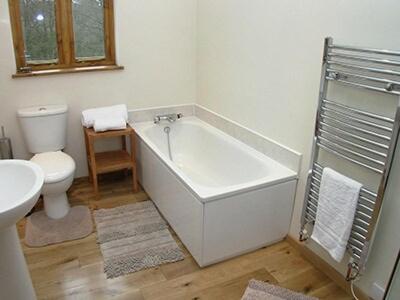 Bearsted马厩乡村别墅的带浴缸、卫生间和盥洗盆的浴室