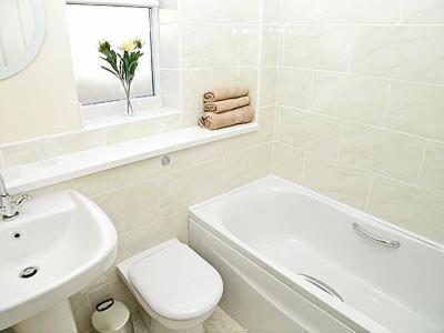 Ore布利迪莫尔小屋的白色的浴室设有卫生间和水槽。