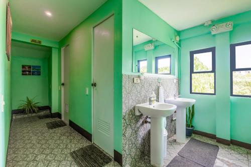 长滩岛White Shamrock Beach Hotel的浴室设有绿色的墙壁和水槽