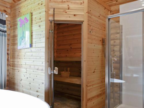 GlenfargAshknowe Log Cabin - S4590的木制墙壁上带淋浴的浴室