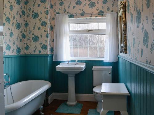 南莫尔顿Conifers的浴室配有卫生间、盥洗盆和浴缸。