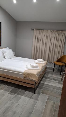 多布里尼什特Вила Рафаела-Мартина的一间卧室配有一张床,上面有两条毛巾