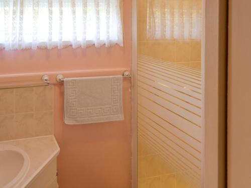 霍宁银桦树酒店的浴室配有水槽和带毛巾的淋浴