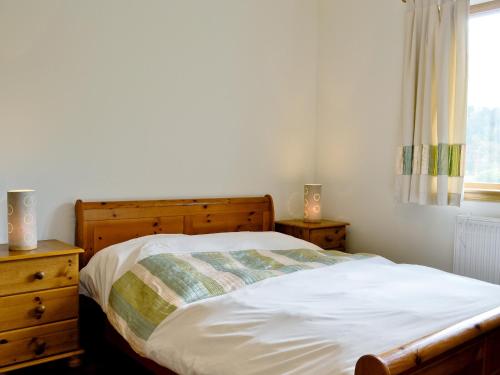 格伦芬南布莱斯沃度假屋的一间卧室配有一张床、一个梳妆台和一扇窗户。