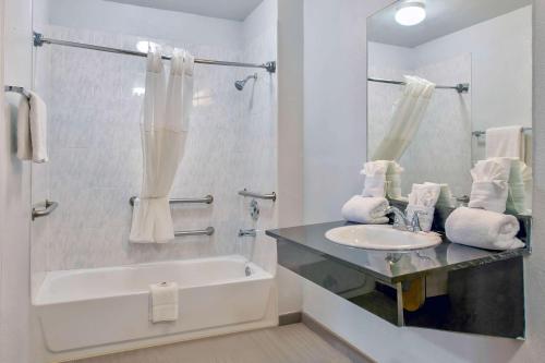 圣安东尼奥圣安东尼奥机场6号公寓的白色的浴室设有水槽和浴缸。