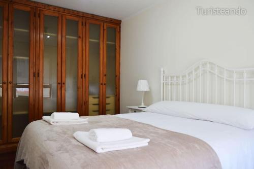 圣维森特-德拉巴尔克拉APARTAMENTO BARLOVENTO的卧室配有2条白色毛巾。