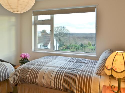 Fordwich雪松乡村别墅的一间卧室设有一张床和一个大窗户