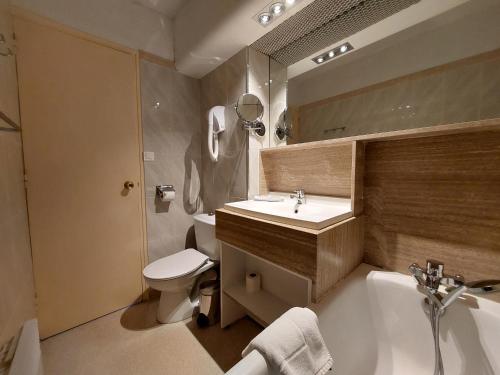 科特雷Hôtel-Résidence Le Lys的浴室配有盥洗盆、卫生间和浴缸。