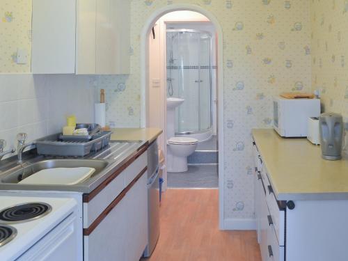 Stokeinteignhead苹果树公寓 的带水槽的厨房和带卫生间的浴室