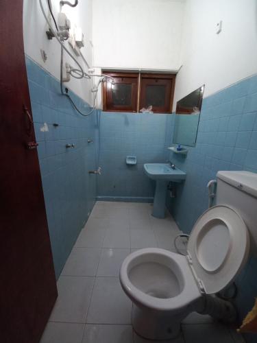 康提Lazy Bear Best Hostel in Kandy的一间带卫生间和水槽的浴室