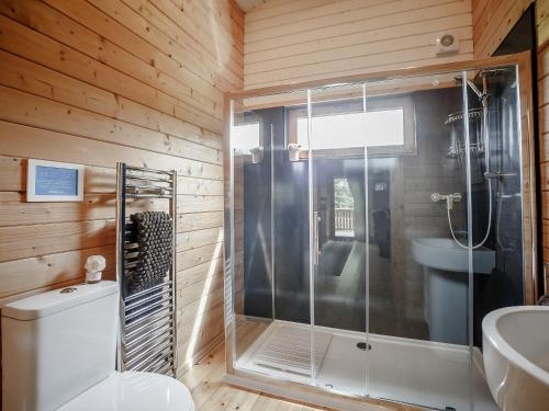 EdromJessica的带淋浴、卫生间和盥洗盆的浴室