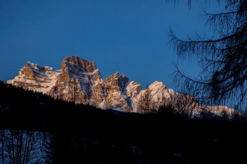 Vodo CadoreAl Capriolo的远方的山,有树木在前沿