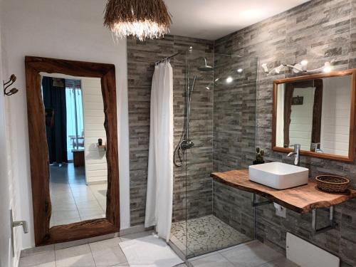 Saint-LouisHABITATION BIOCHE的一间带水槽和淋浴的浴室
