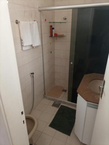 里约热内卢Catete 247的带淋浴、卫生间和盥洗盆的浴室