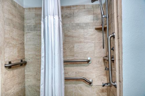 罗利Econo Lodge的浴室内配有淋浴帘。