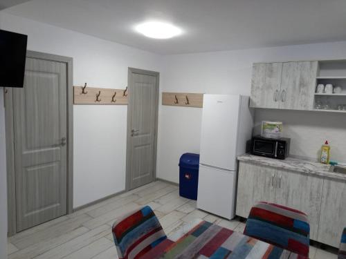 欧巴西亚洛德洛伊Enduro Transalpina的厨房配有冰箱和2把椅子